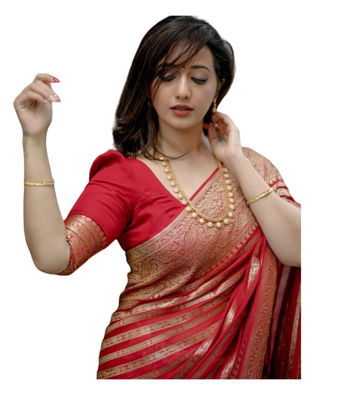 Yashika Fancy Banarasi Kanjivaram Women's Silk Saree with Blouse || AZ-YS-OG-ASHOKA-P, Red, One Size, Red, One size