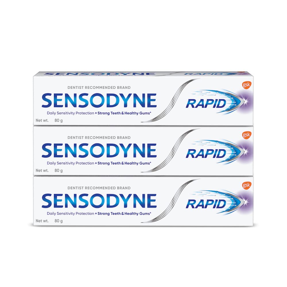 Sensodyne Toothpaste Rapid Combo pack, Sensitive tooth paste to help beat sensitivity fast, 240 gm multi-pack (80 gm x 3)