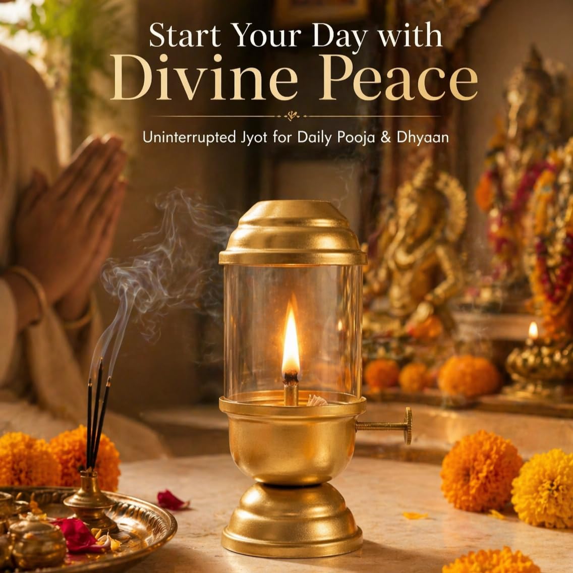 Akhand Diya with Adjustable Bati Knob, Wick Lifting Screw Lever