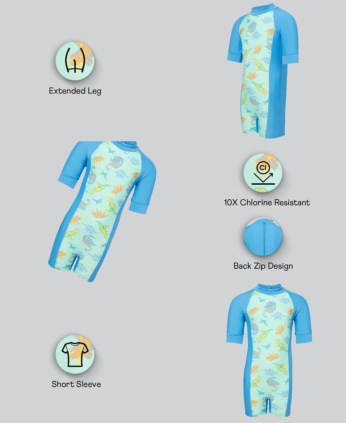 Speedo Girl's Endura Brite All in One Kneesuit - Picton Blue, Hyper Yellow & White Fish Tank & Periwinkle Blue 5 Years-6 Years