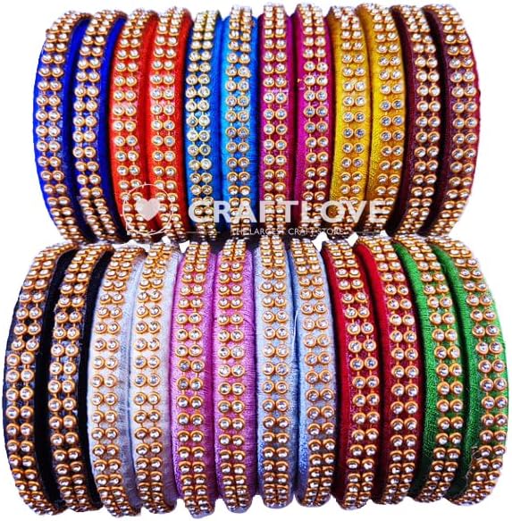 GOELX Silk Thread Bangles Combo - Elegant Bangles Set of 24 in 12 Colors (Multicolor, 2.6) Multicolor 2.6