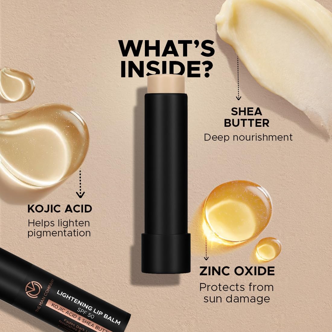 The Man Company Lightening Lip Balm| For Man | Brightens Lips | Non Tinted | Sun Protection with SPF50 | Hydrates | Fades Lip Pigmentation | Kojic Acid & Shea B