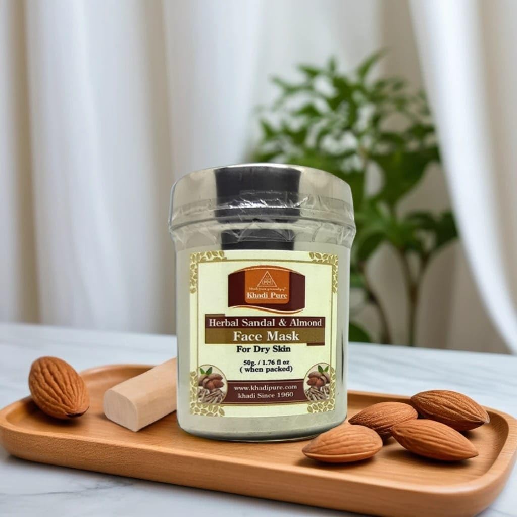 Khadi Pure Herbal Sandal & Almond Face Mask (For Dry Skin), 50 g, Beige, (KPSNDLALMFPX1)