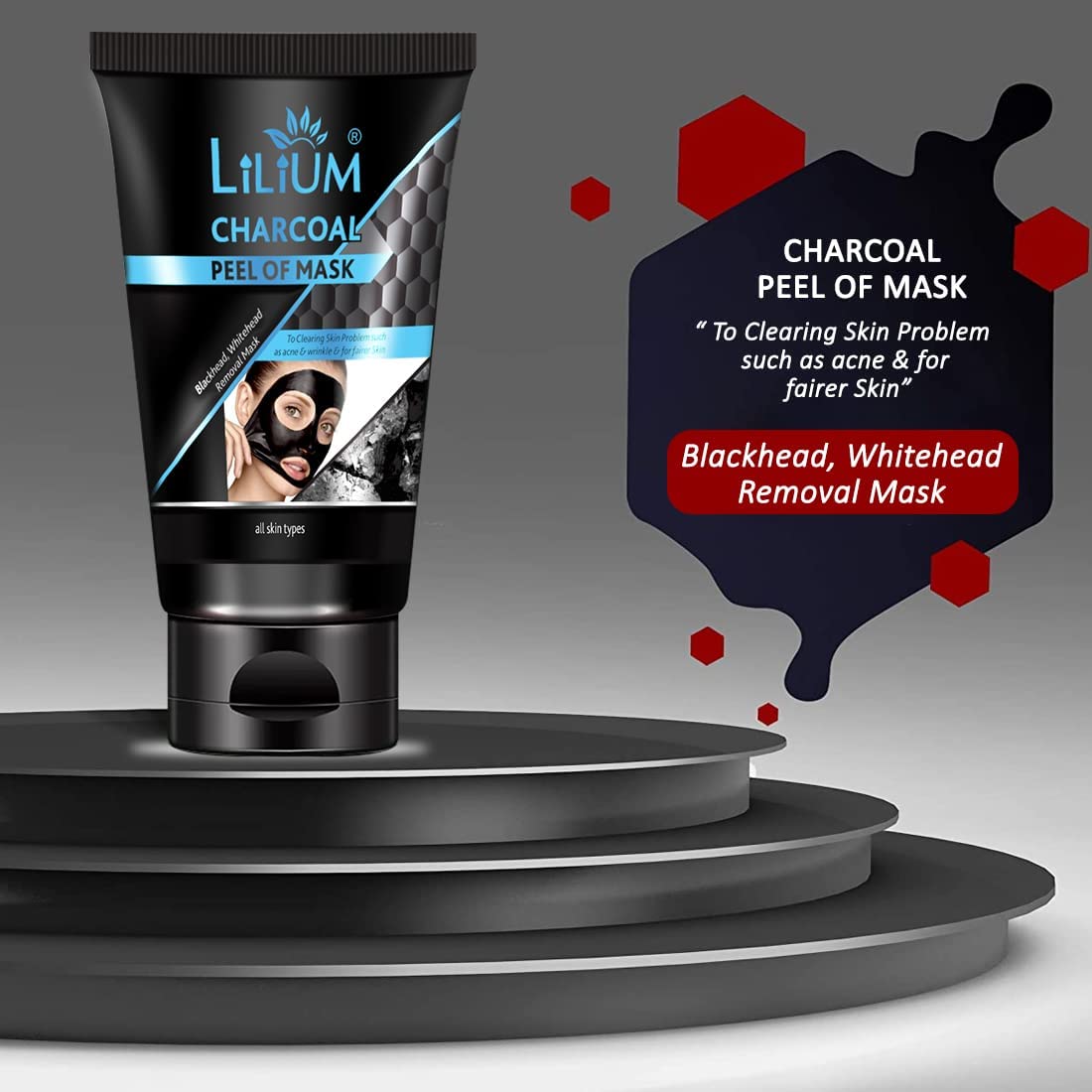 Lilium Charcoal Peel Off Mask – Deep Cleansing Face Mask for Blackhead & Whitehead Removal – Purifying Pore Cleanser for All Skin Types – 100ml