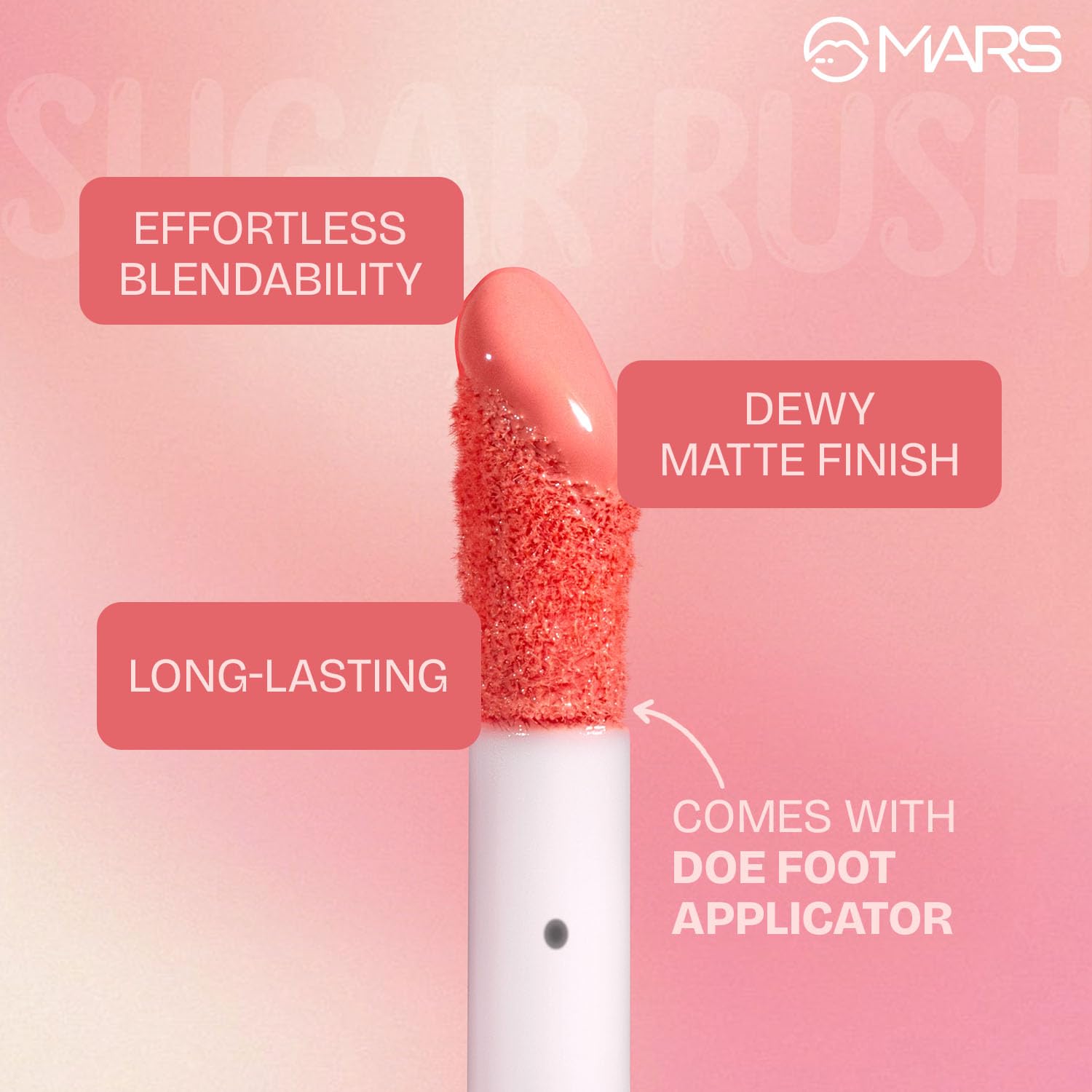 MARS Sugar Rush Liquid Blush (02-CORAL SORBET) | High-Pigmentation | Lightweight Formula | Dewy Matte Finish | Long-Lasting | Smooth Radiant Glow | Easy Doe-Foot Applicator (4.5ml)