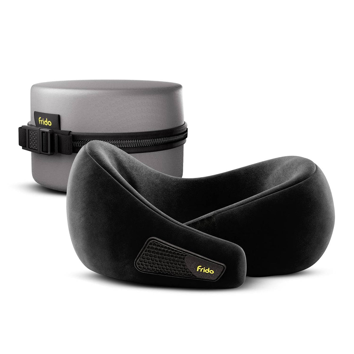 Frido Travel Neck Pillow, 100% Hi-Per Foam, Lightweight Neck Support Pillow, Neck Pillow for Flight Travel, Memory Foam, Adjustable Velcro Straps, Free Travel P
