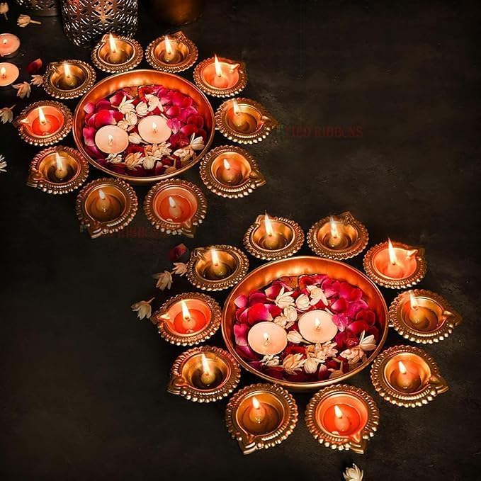 Kalakriti (2 Pcs,14 inch Decorative Bowl Set |Home Table Decoration Urli Diya for Navratri Pooja Housewarming Haldi | Indian Diwali Decor Return Gifts Items URL