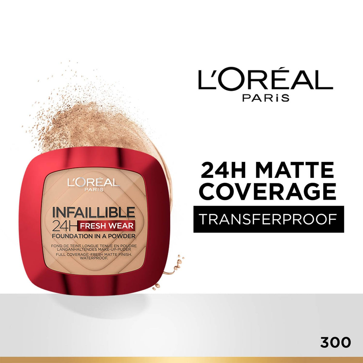 L'Oreal Paris Infallible 24H Powder Foundation, 300 Amber