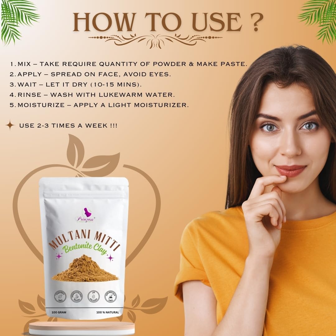 Multani Mitti Powder for Glowing Skin – 100% Pure Fuller's Earth Face Pack with Rose Fragrance, Natural Skin Care for Acne, Oily & Sensitive Skin, Detoxifying &