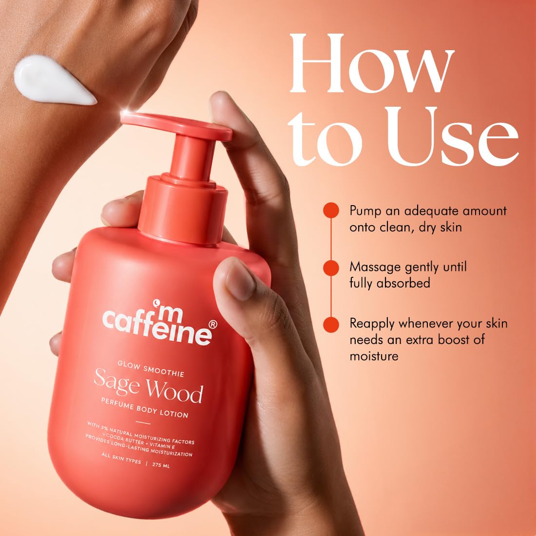 mCaffeine 3% NMF Serum Moisturizing Perfume Body Lotion | Sage Wood | 72Hr Long Lasting Moisturization for Dry Skin| Lightweight & Non-Sticky | Daily Use for Me