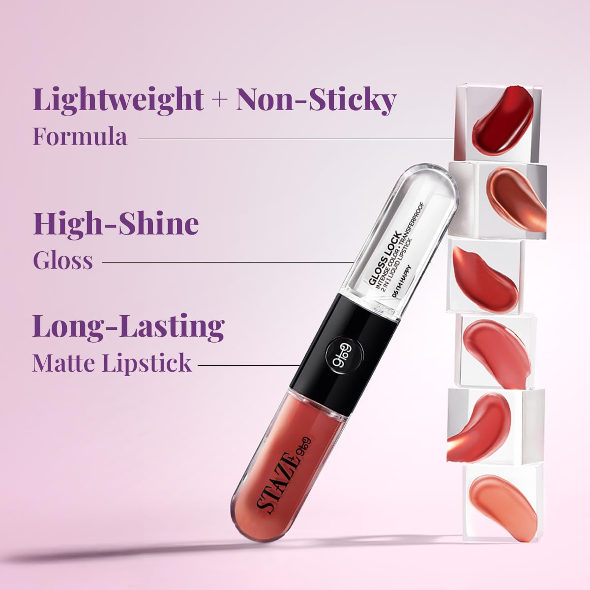 Staze Gloss Lock 2-in-1 Liquid Lipstick Matte Lipstick + High-Shine Transferproof Gloss 12H Long-lasting Intense Pigment Lightweight & Waterproof 01 I'm Cute 7g