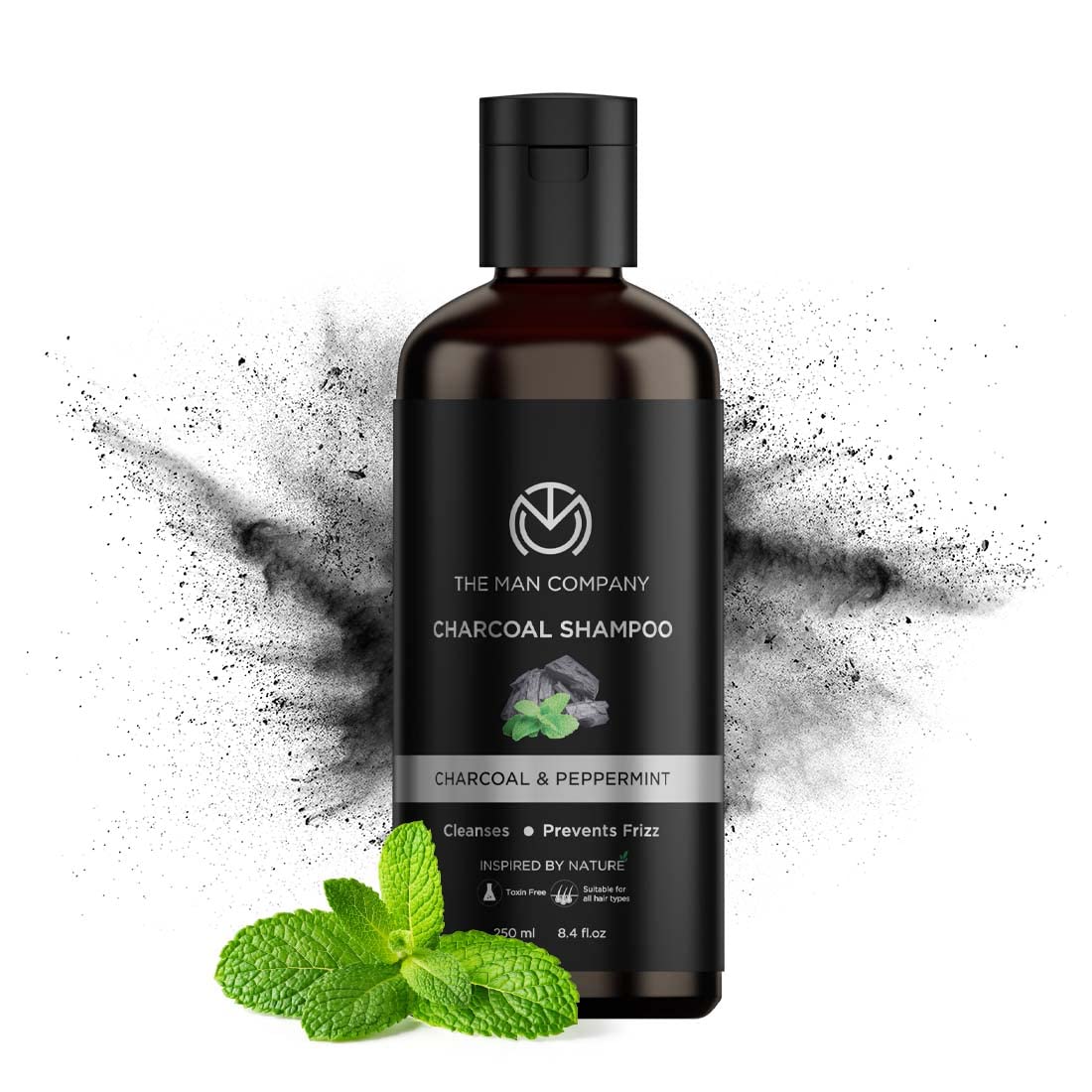 The Man Company Charcoal Shampoo For Oily Scalp To Eliminate Dandruff, Improve Hair Growth with Peppermint & Clove | Healthy and Shiny Hair - 250ml Single