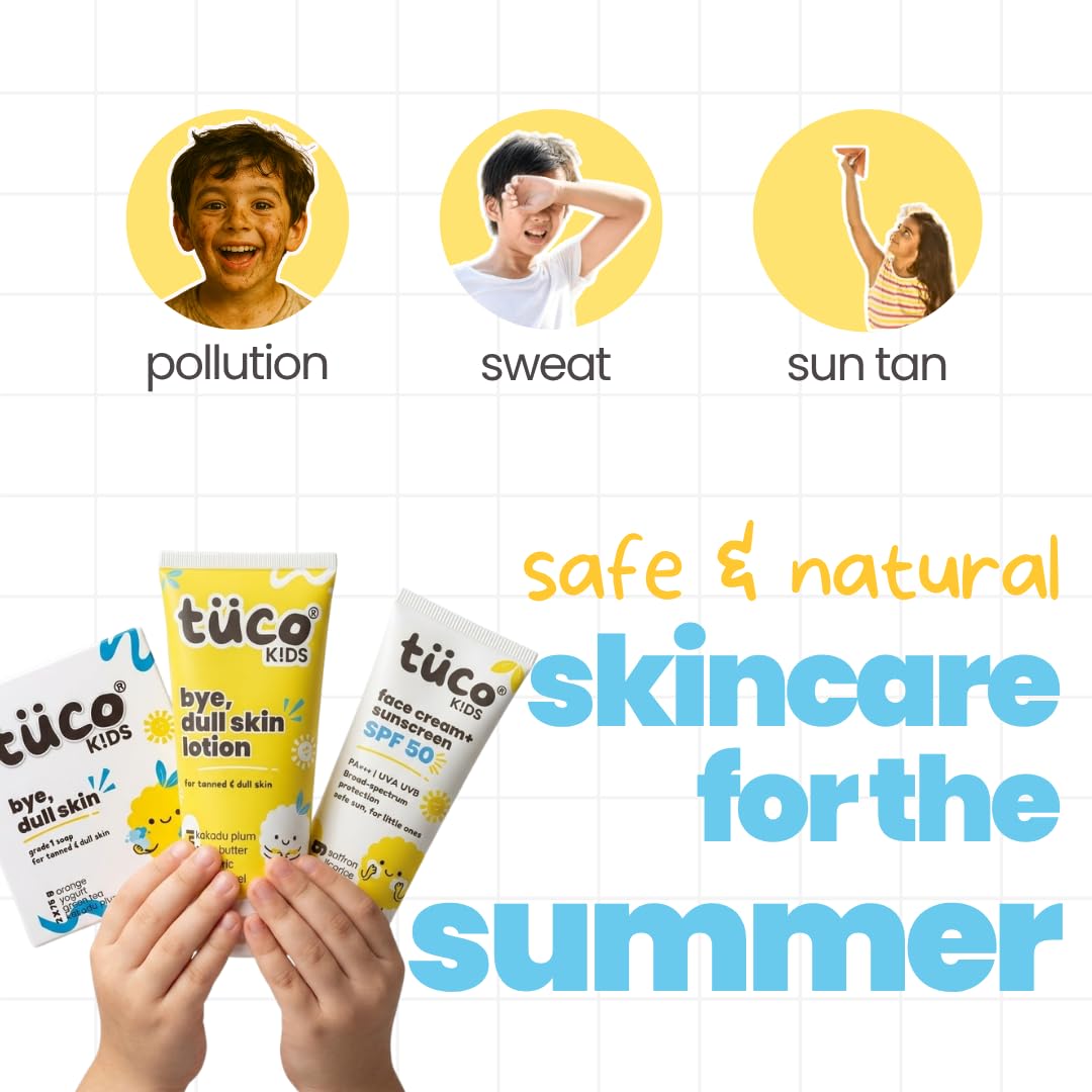 Tuco Kids 3-in-1 De-Tan Kit, SPF 50 Sunscreen, Lotion & Soap, Boys & Girls