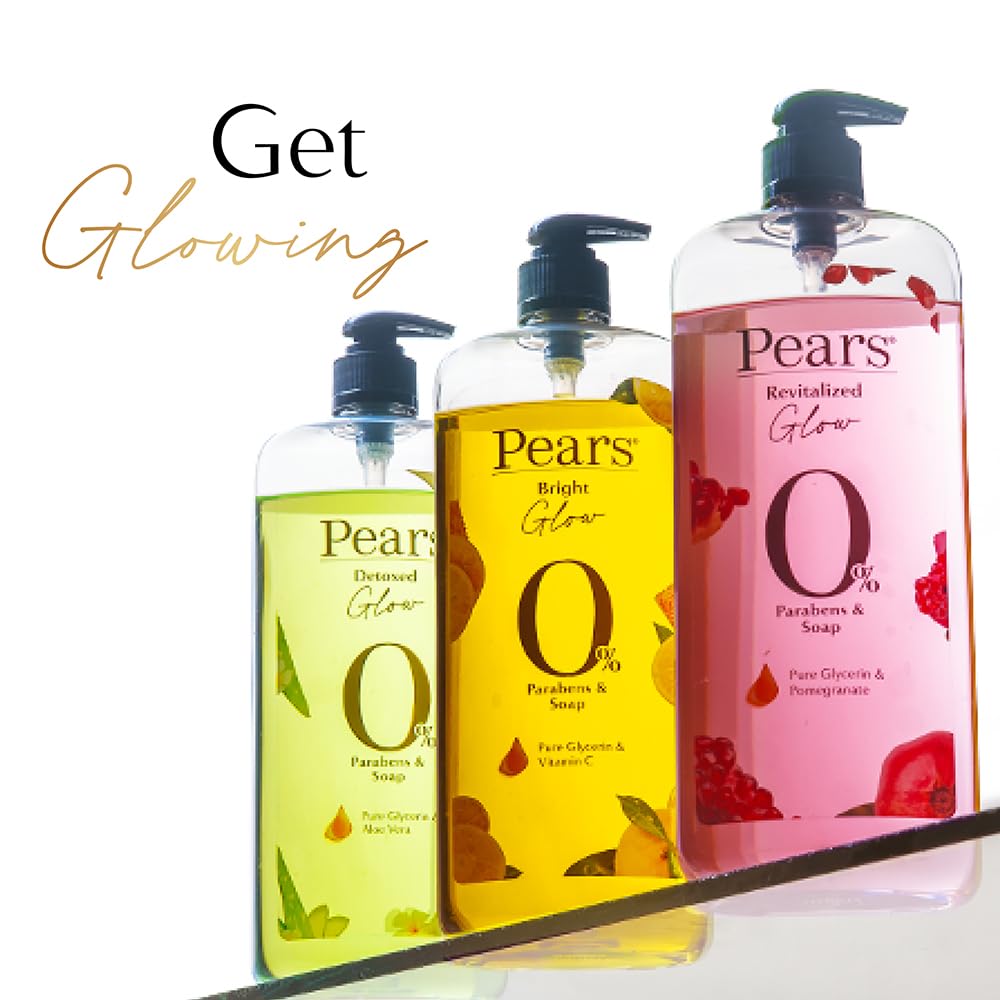 Pears 98% Pure Glycerin Revitalized Glow Body Wash with Pomegranate and 0% Parabens & Soap for a Revitalized Glow, 250ml