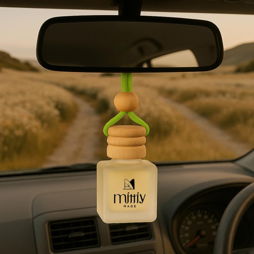 Jasmine Car Perfume Hanging | Wooden Lid Car Diffuser | Essential Oil Car Freshener | Car Accessories Interior | Long-Lasting Car Fragrance | Leak-Proof Glass |