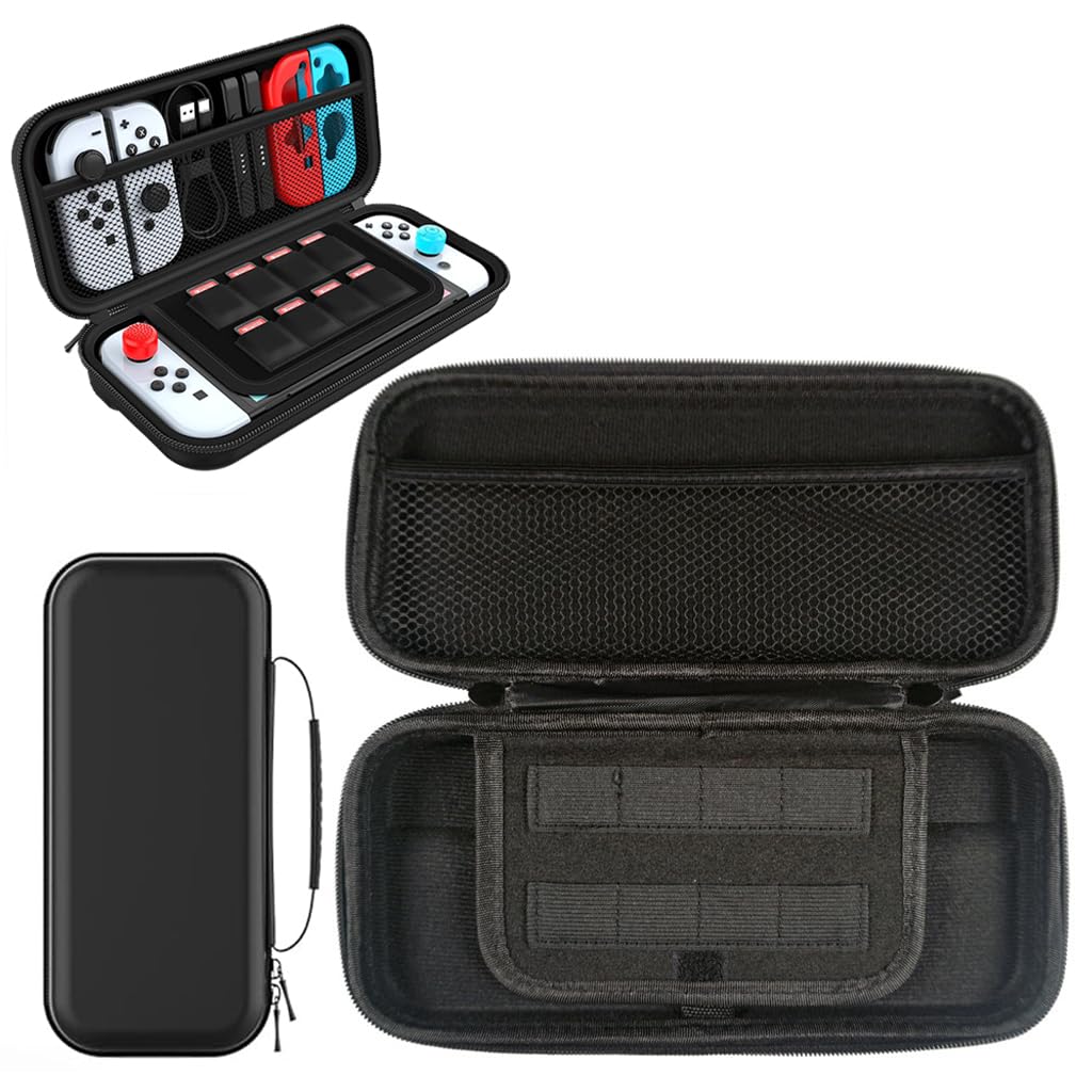 Carrying Case for Switch Gamepad, Organizer Bag for Switch/Switch OLED with 8 Games Cartridges Slot 6 Button Cap Screen Protector, Anti-scratch EVA Storage Bag