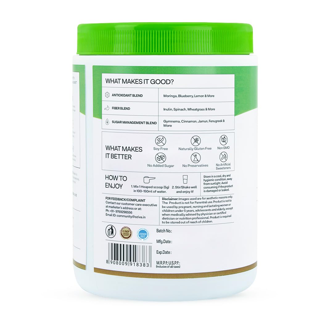 Oziva Superfood Greens & Herbs For Diabetes And Prediabetes Powder, 200G| Greens & Herbs For Sugar Control And Diabetes Management (With Moringa, Milk Thistle,