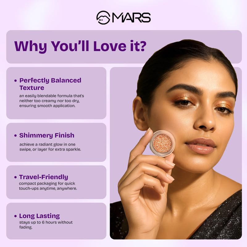 MARS Starlit Pot Eyeshadow (3.0gm) (SHADE-03) | Shimmer Finish | Duo-Chrome Hue Shine | Long-Lasting | Smooth Texture | Mess-Free Application | Travel-Friendly | Easy To Use