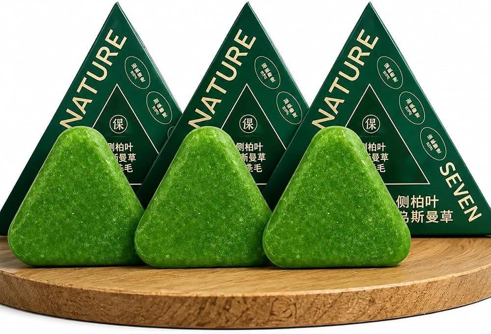 Nature Seven Herbal Soap Bar, Green, Triangle Shape, 3 Pack