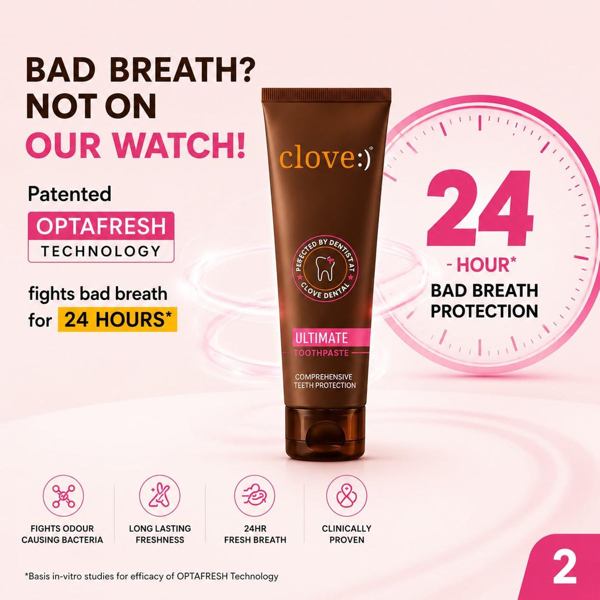 Clove Ultimate Toothpaste, Patented Optafresh Technology, 24-Hour Active Freshness & Bad Breath Control, Cavity Protection & Healthy Gums,Safe formula, Mint, Pa