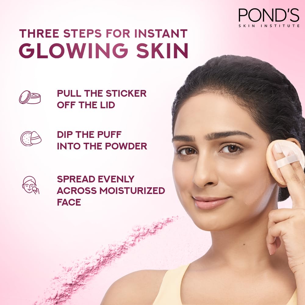 POND'S Natural Glow Face Powder, Pink Glow, 30g, for Fresh Even-Toned Skin, with Sunscreen, Covers Dark Spots, Dermatologically Tested, lightweight formula | Pr