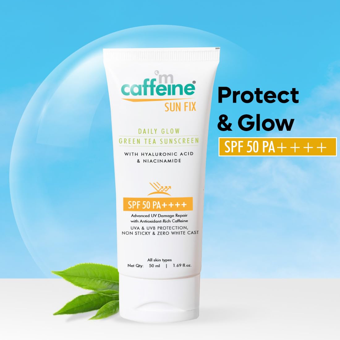 mCaffeine Niacinamide and Hyaluronic Acid Sunscreen SPF 50++ for Oily Skin | Mattifying, Zero White Care, Water Resistant & Non Sticky Sunscreen for Women & Men