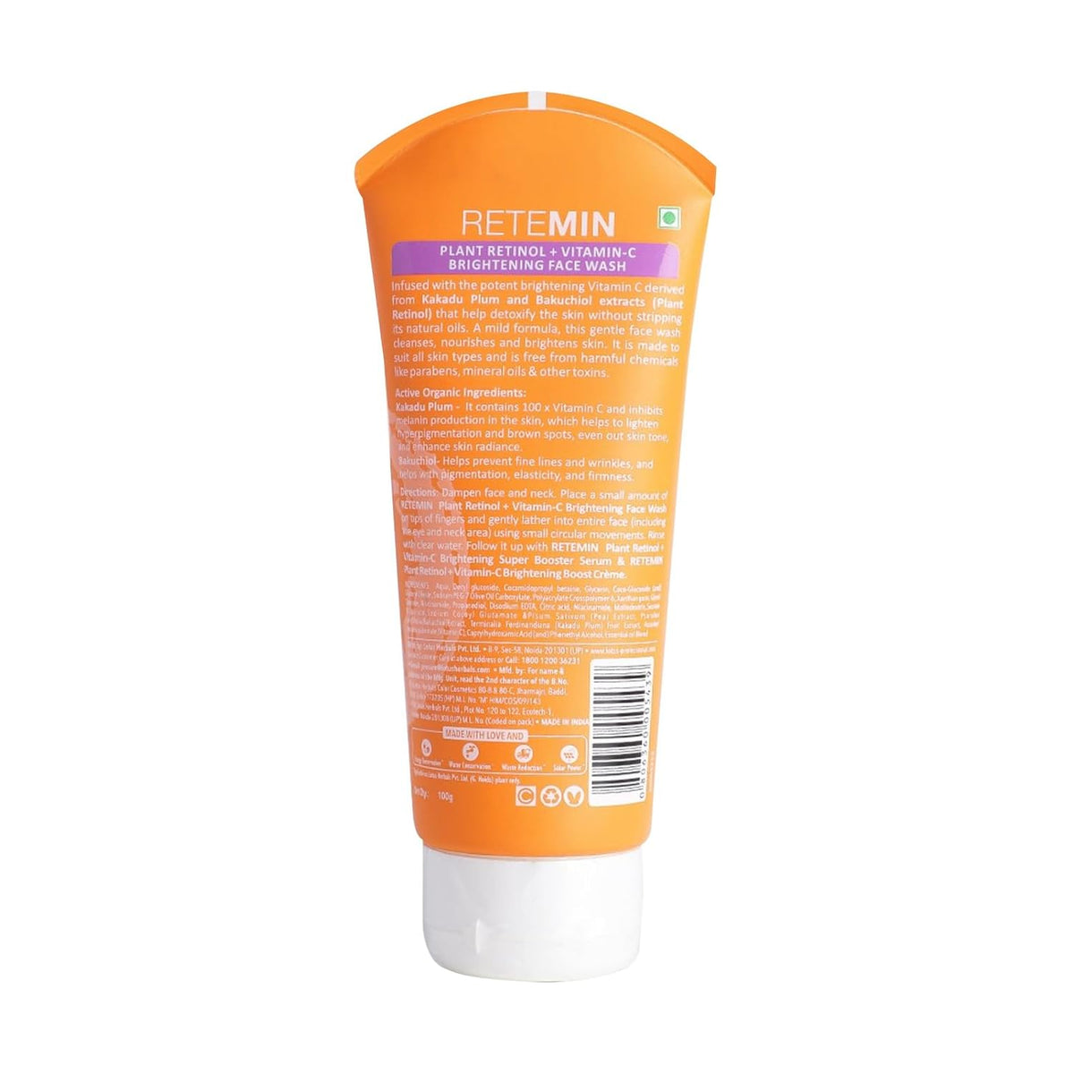 Lotus Professional Retemin Plant Retinol + Vitamin C Brightening Face Wash for Whitening and Anti-Ageing, Dark Spots & Blemishes, Cleanser for Women & Men, Para