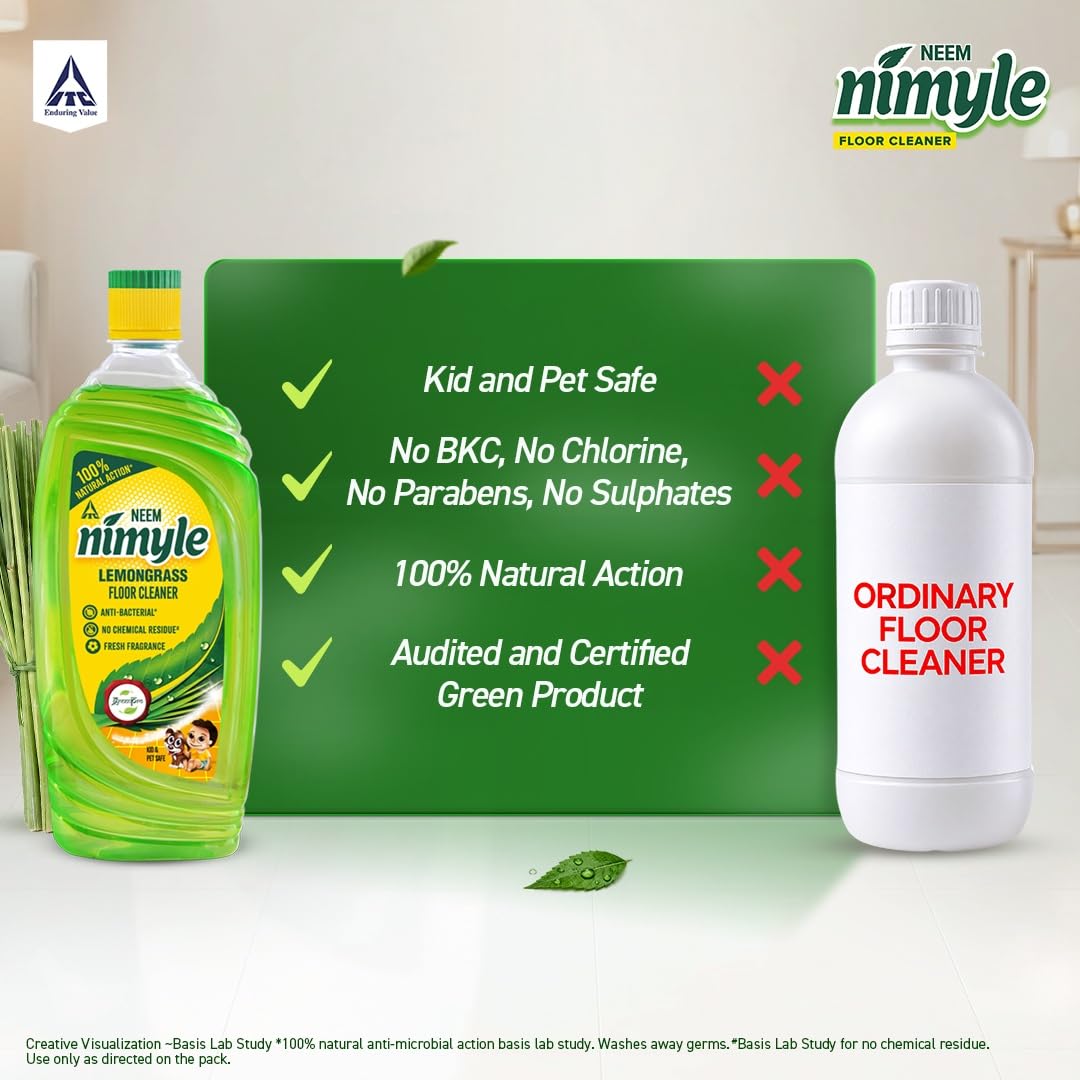 Nimyle Floor Cleaner Lemongrass 890ml|100% Natural Action|Power of Neem|99.9% Anti-Bacterial|Fresh Lemongrass Fragrance|Safe for Kids & Pets|Try Complete Range|