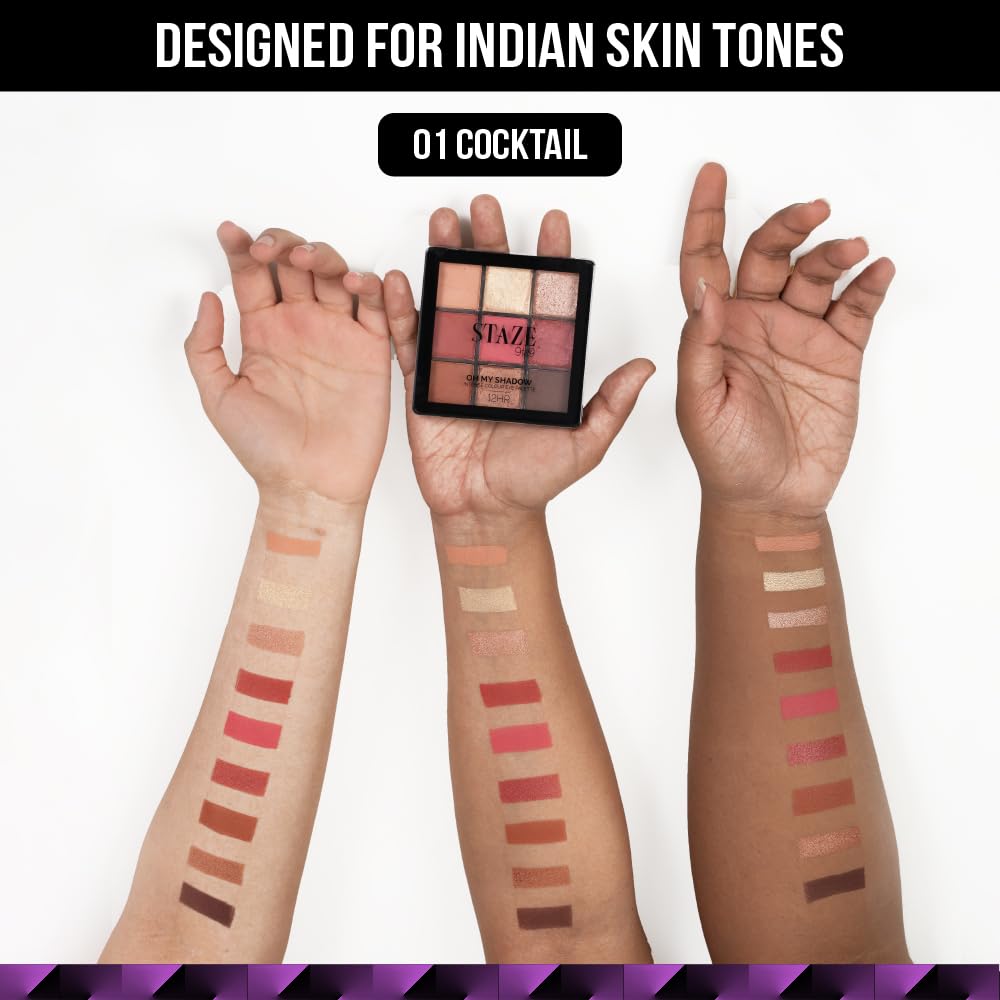 Staze 9to9 Oh My Shadow Eye Palette Ultra-pigmented 12 Hrs Long Lasting and Easily Blendable Mix of Matte & Shimmer Eyeshadows 01 Cocktail 11g