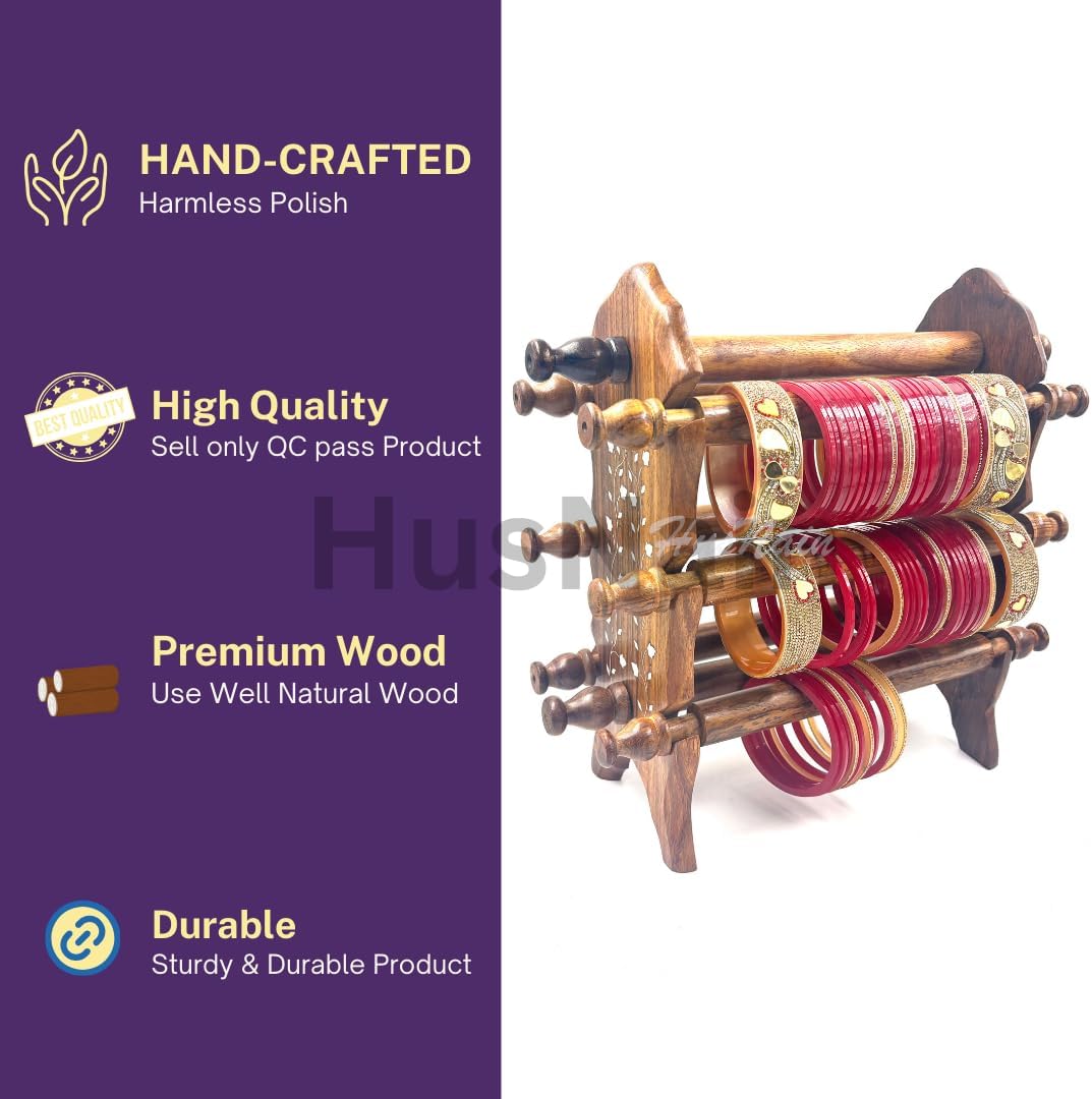HusNain Wooden Sheesham Bangle Stand | Bangle organizer | Folding Chuddi Stand | Gift item for women | Bangle wardrobe Bangle Jewelry Holder Stand Display Organ
