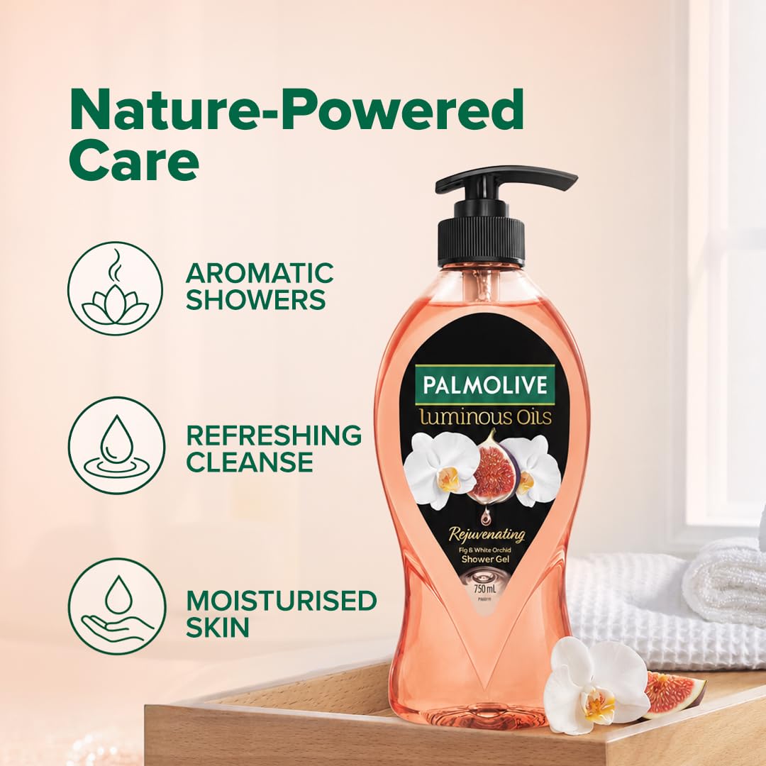 Palmolive Luminous Oil Invigorating Body Wash, 750ml Pump Bottle, 100% Natural Macadamia Oil & Peony Extracts For Everyday Freshness & Radiant Skin, PH Balanced
