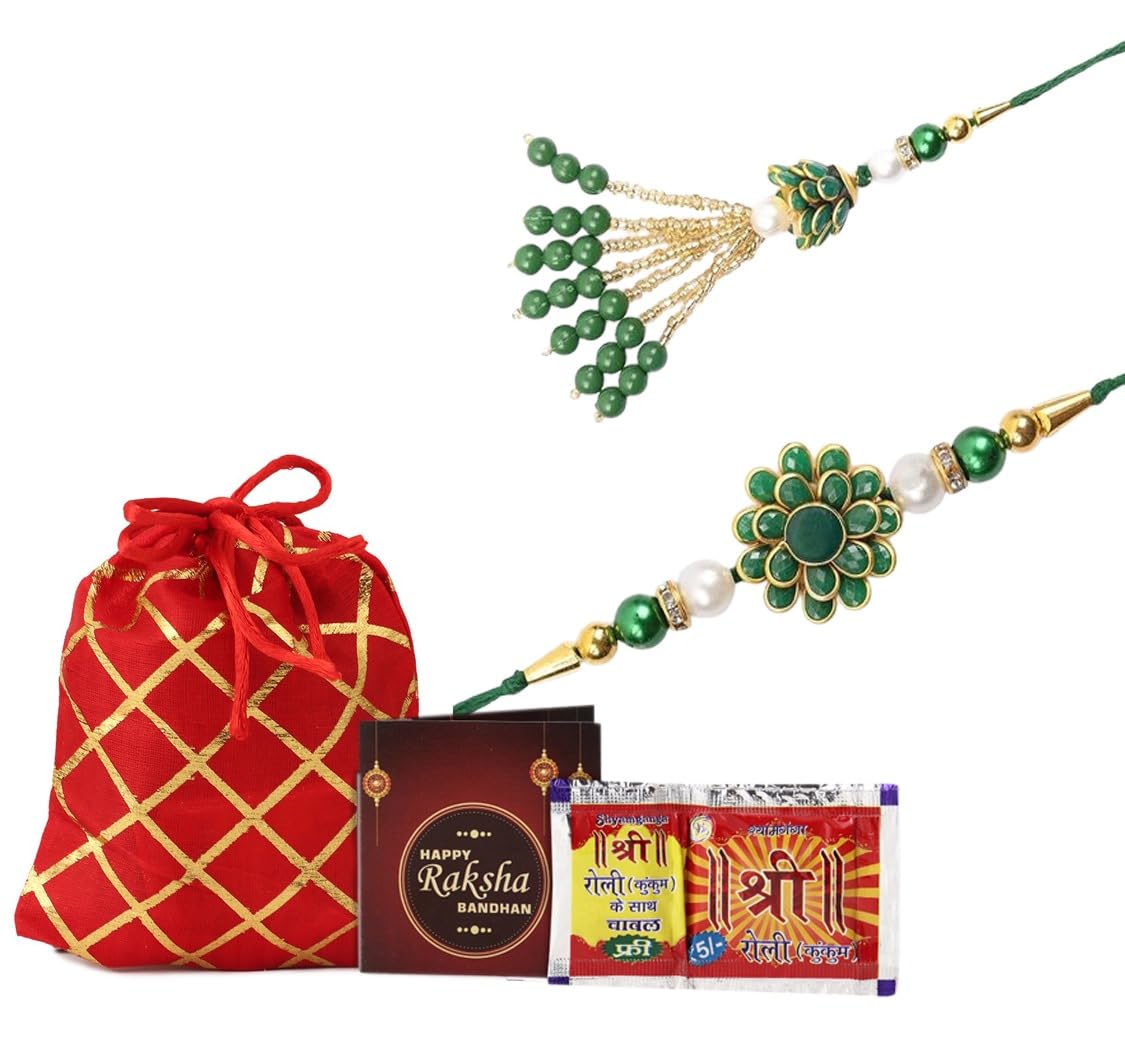 Smizzy Men Bracelet Rakhi for Bhaiya Bhabhi combo set Rakshabandhan, Green