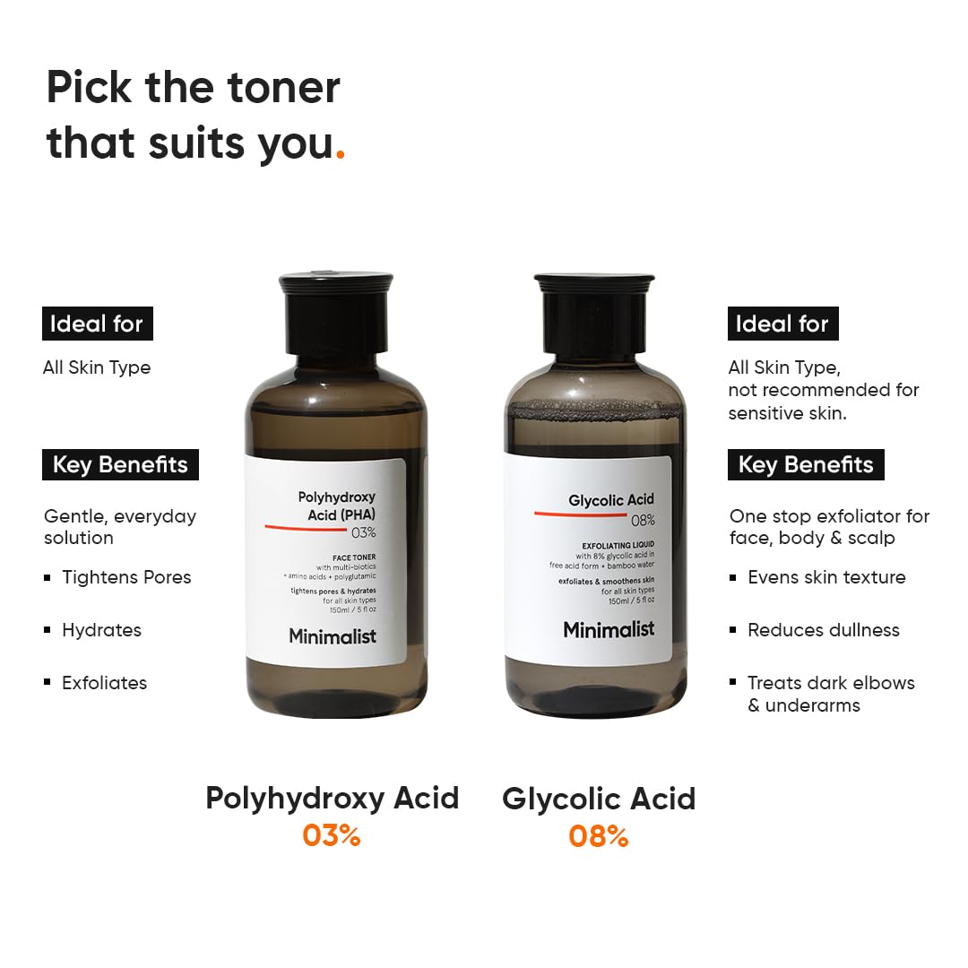 Minimalist Anti Acne PHA 3% Face Toner for Oily Skin | Pore Tightening & Mild Exfoliation For All Skin | Alcohol Free Hydrating Face Toner For Glowing Skin | 150 ml
