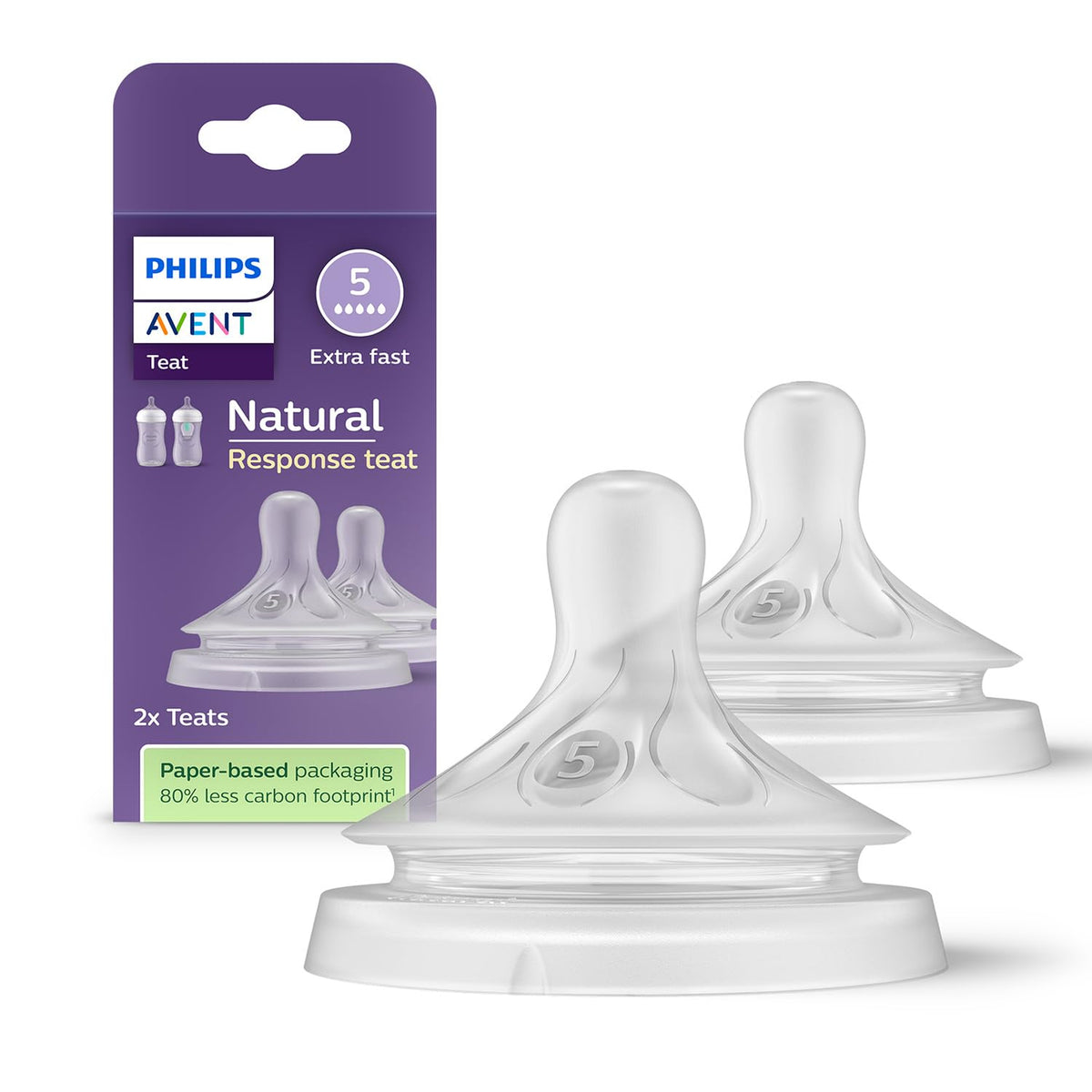Philips Avent Natural Response Bottle Teat - 2 x Baby Bottle Flow 5 Teats for Babies Aged 6+ Months, BPA Free (Model SCY965/02) Natural Teat 3.0 (6 Months+ Old)