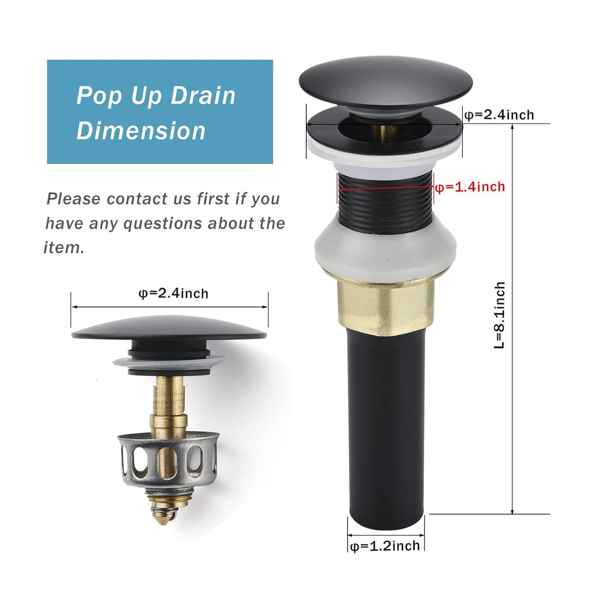 Rockgoya Bathroom Sink Drain,2 Pack Drain Stopper Bathroom Sink Without Overflow,Pop Up Drain Assembly with Detachable Strainer Basket,Built-in Anti-Clogging St