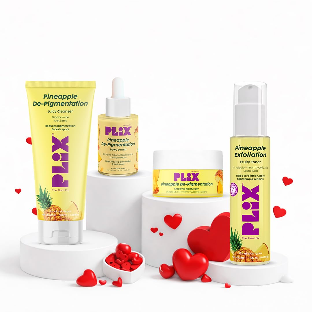 The Plant Fix Plix | Pineapple De-Pigmentation Regime with Pineapple Exfoliation Fruity Toner, Pineapple Juicy Cleanser, Pineapple Depigmentation Dewy Serum, &