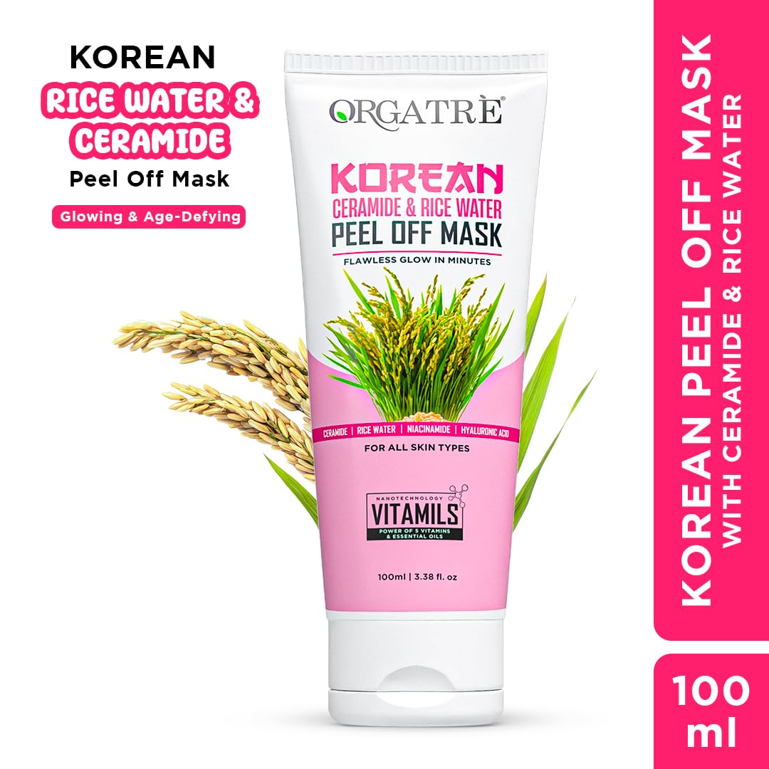 Orgatre Korean Peel Off Mask with Ceramide & Rice Water | Brightening & Hydrating Face Mask | Removes Blackheads, Dead Skin & Tan | For Glassy & Radiant Skin |