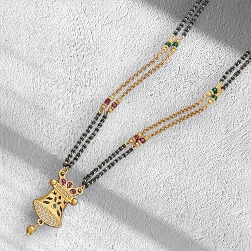 Gold Plated Necklace Short Mangalsutra with Black Beads Tanmaniya Chain