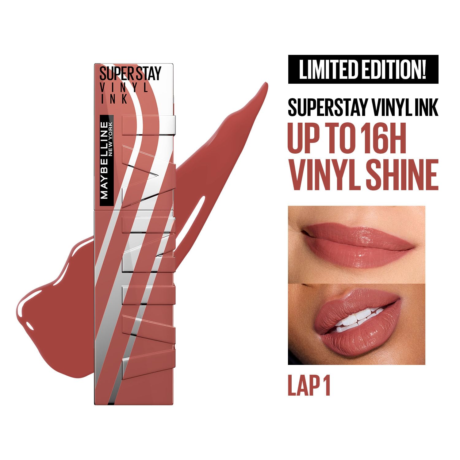 Maybelline Super Stay Vinyl Ink High Shine Racing Liquid Lipstick | 16HR Transferproof | Helmet-proof, wind-proof, sweat-proof - Lap 1, 4.2ml