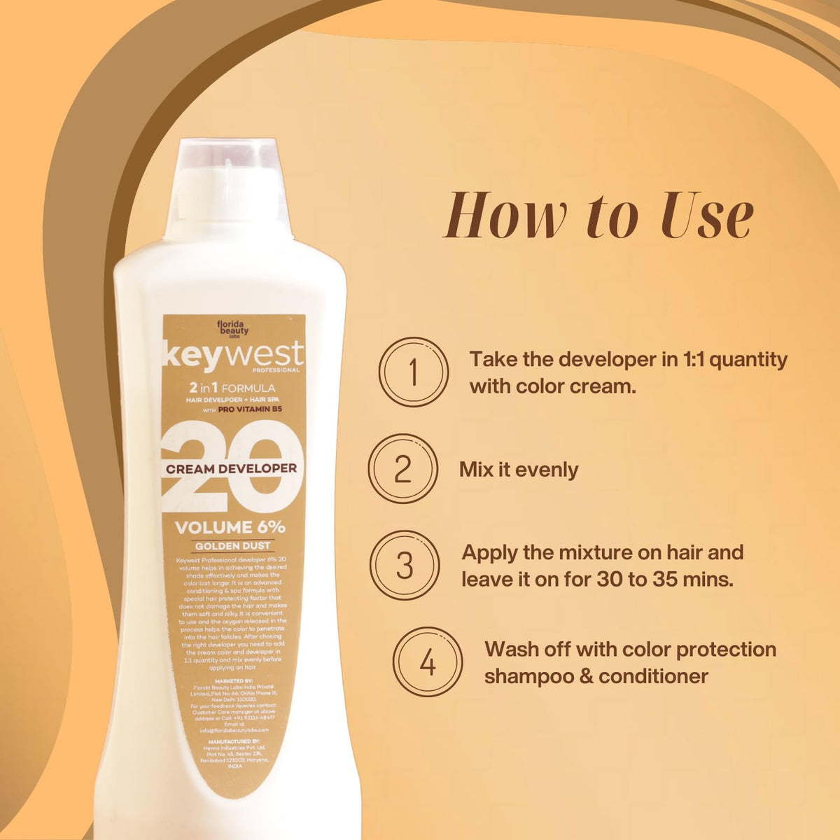 Keywest Professional Hair Color Developer 20 Volume 6% 1000ml + Hair Color Tube No. 3 Dark Brown 80gm (Ammonia Free) | 2in1 Formulation with Enriched Pro Vitami