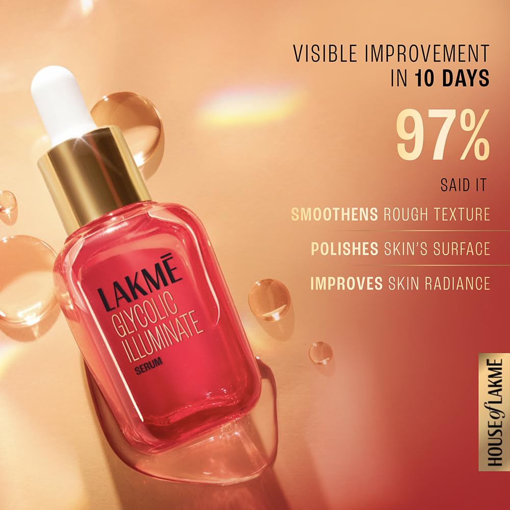 Lakme Glycolic Illuminate Serum 15 ml| 1% Glycolic Acid Reduces Dullness & Improves Texture 30 ml (Pack of 1)