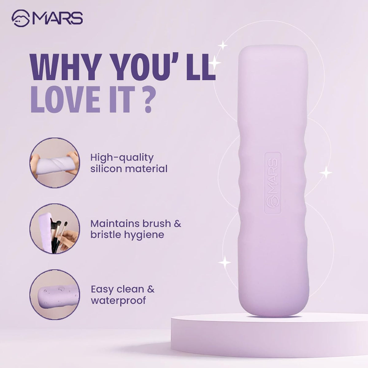 MARS Boring Silicone Brush Holder | Magnetic Anti-Fall Out | Ergonomic Grip | Portable & Travel Friendly | Soft Silicone Makeup Tools Organizer | Easy to Clean