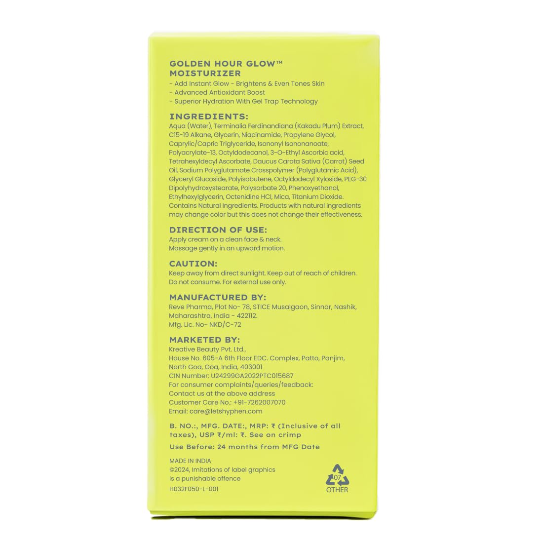 Hyphen Brightening Face Moisturizer with THD- 20% Kakadu Plum, Highly Stable Vitamin C| 3% Niacinamide- Dark Spots & Pigmentation | Lightweight Gel Cream Moistu