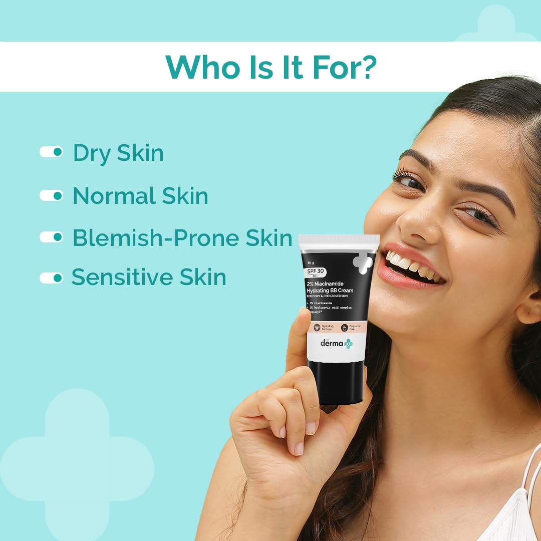 The Derma Co 2% Niacinamide Hydrating Bb Cream With 1% Hyaluronic Acid Complex & Aquaxyl, Medium, Matte, All Skin Type - 30 Gm | 01 - Ivory