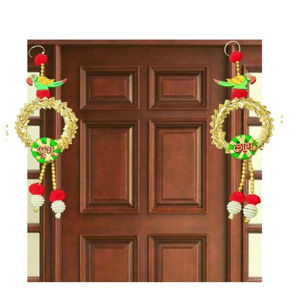 Smizzy Diwali Decoration Items for Home Decor Shubh Labh Wall Hanging Toran for Door Entrance Pooja Room Parrot Garlands for Diwali Home Decoration Pooja, Set o