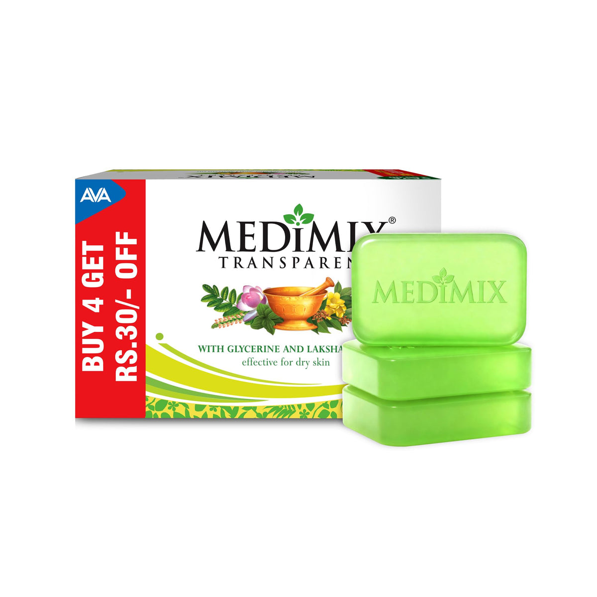 Medimix Transparent Ayurvedic Traditionally Made Bathing Bar Soap 125g (Pack of 4) | Infused with Glycerine and Lakshadi Oil | Effective for Dry Skin 125 g (Pac