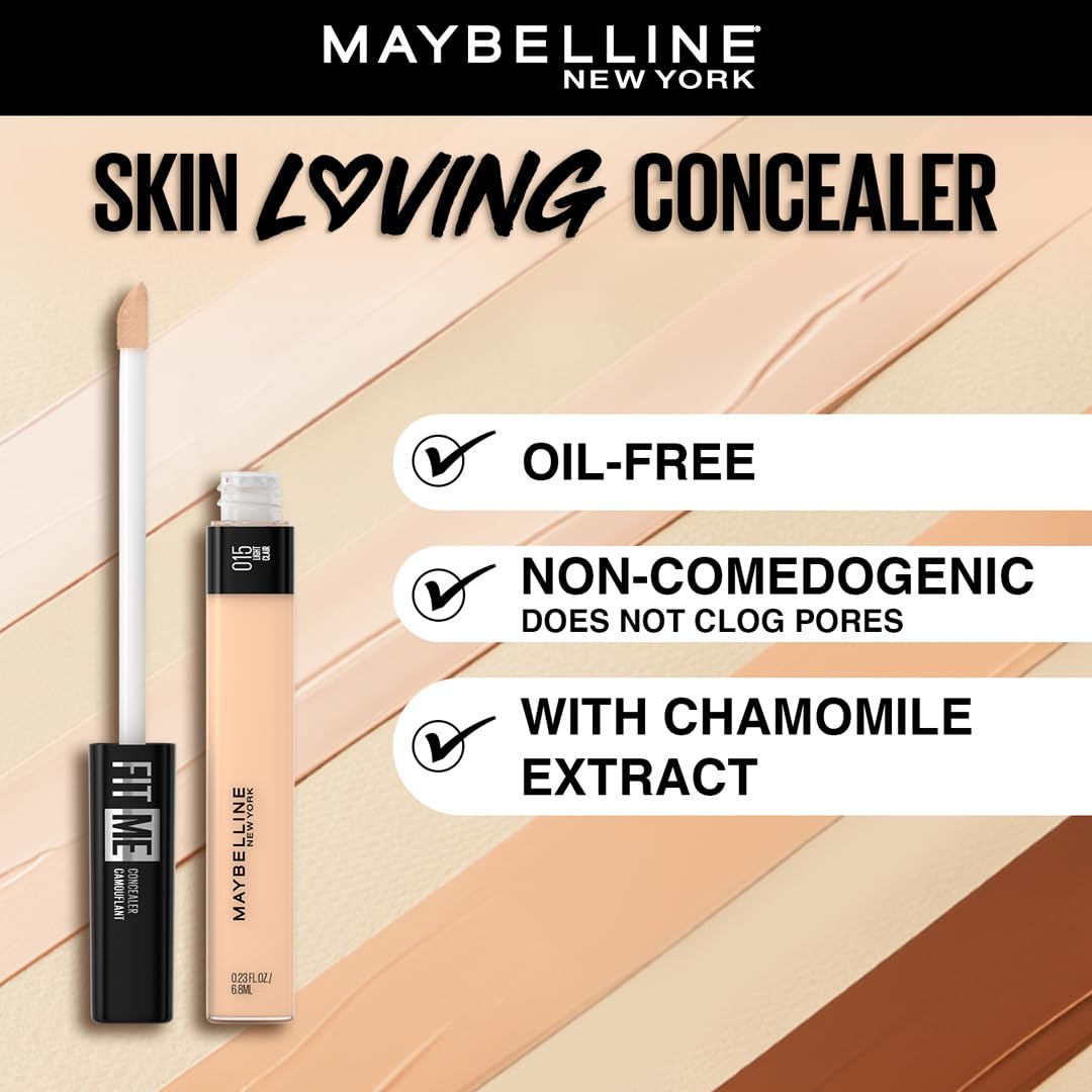 Maybelline New York Fit Me Concealer, Oil free Liquid conceals dark circles, redness, flaws, and blemishes. Fit Me suits oily skin & dry skin - Fair|6.8ml