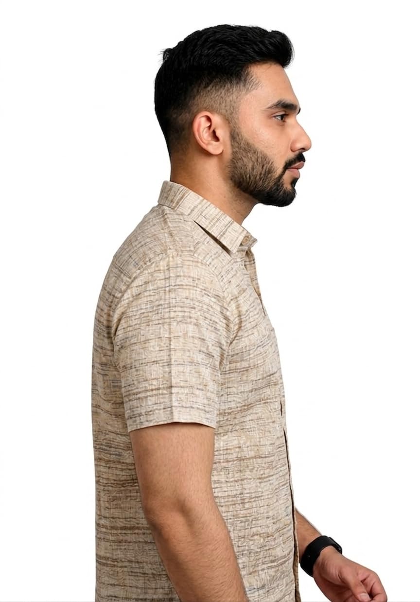 Men Khadi Cotton Shirt | Half Sleeve Casual Shirt for Men | Breathable Handwoven Cotton Shirt | Lightweight Comfortable Summer Casual Shirt XL Light Beige