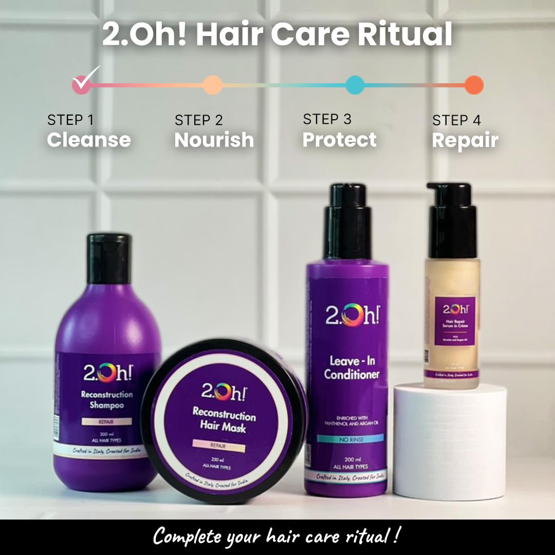 2.Oh! Italian Reconstruction Shampoo for Frizzy and Dry Hair | Oily Scalp Tri-Surfactant Formula | Repairs Dull Damaged Hair | Prevents Frizz and Breakage | For