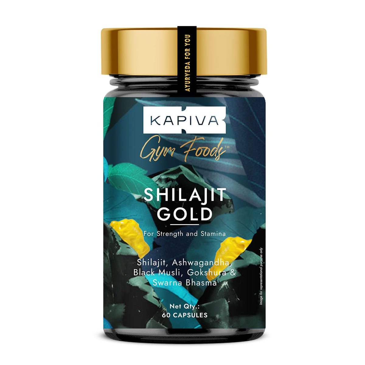 Kapiva Shilajit/Shilajeet Gold 60 Capsules | Contains 24 Carat Gold | For Stamina, Muscle Growth & Energy | Ashwagandha, Gokshura, Safed Musali & Other Action H